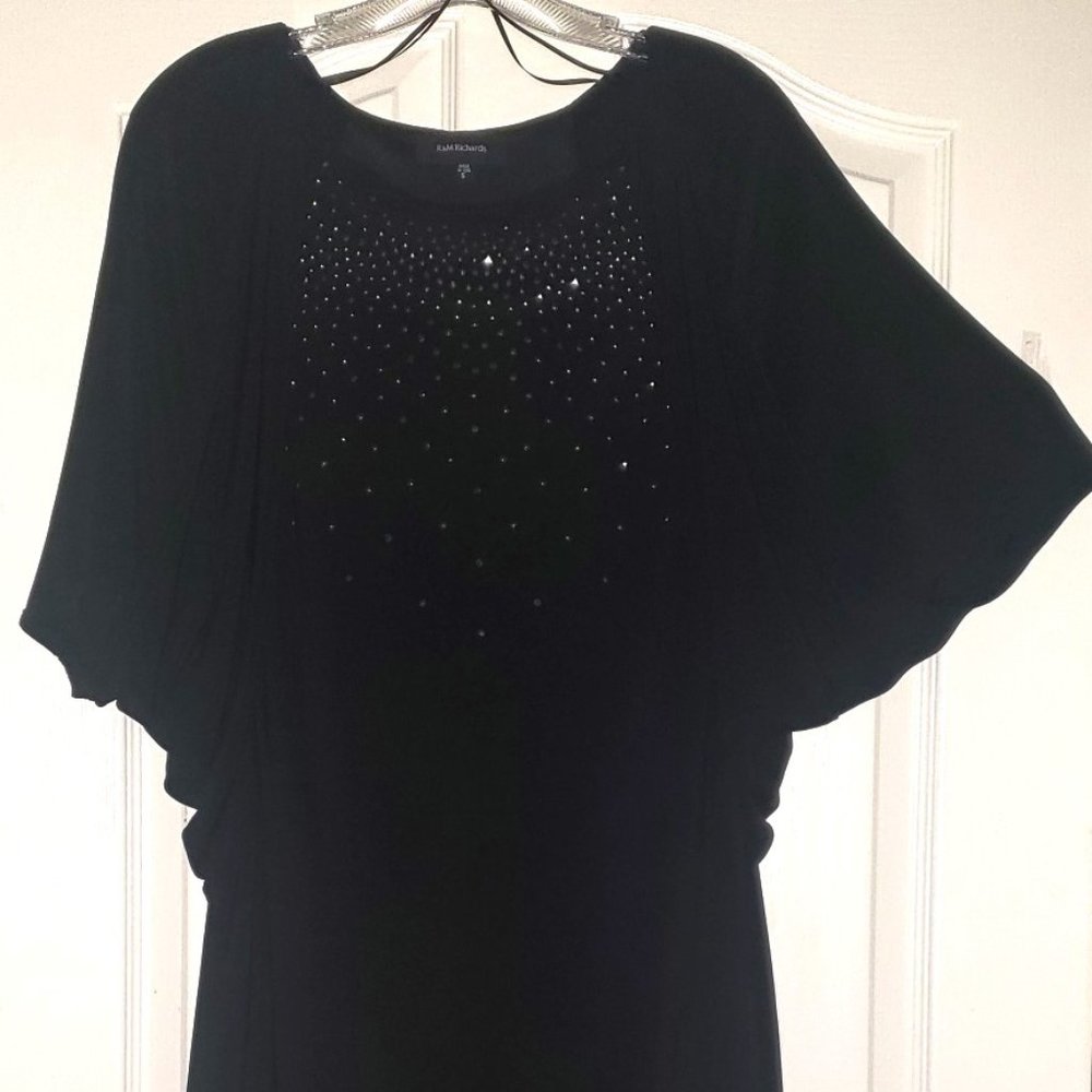 R&M Richards Sequin Lined Lap Sleeves Black Dress S